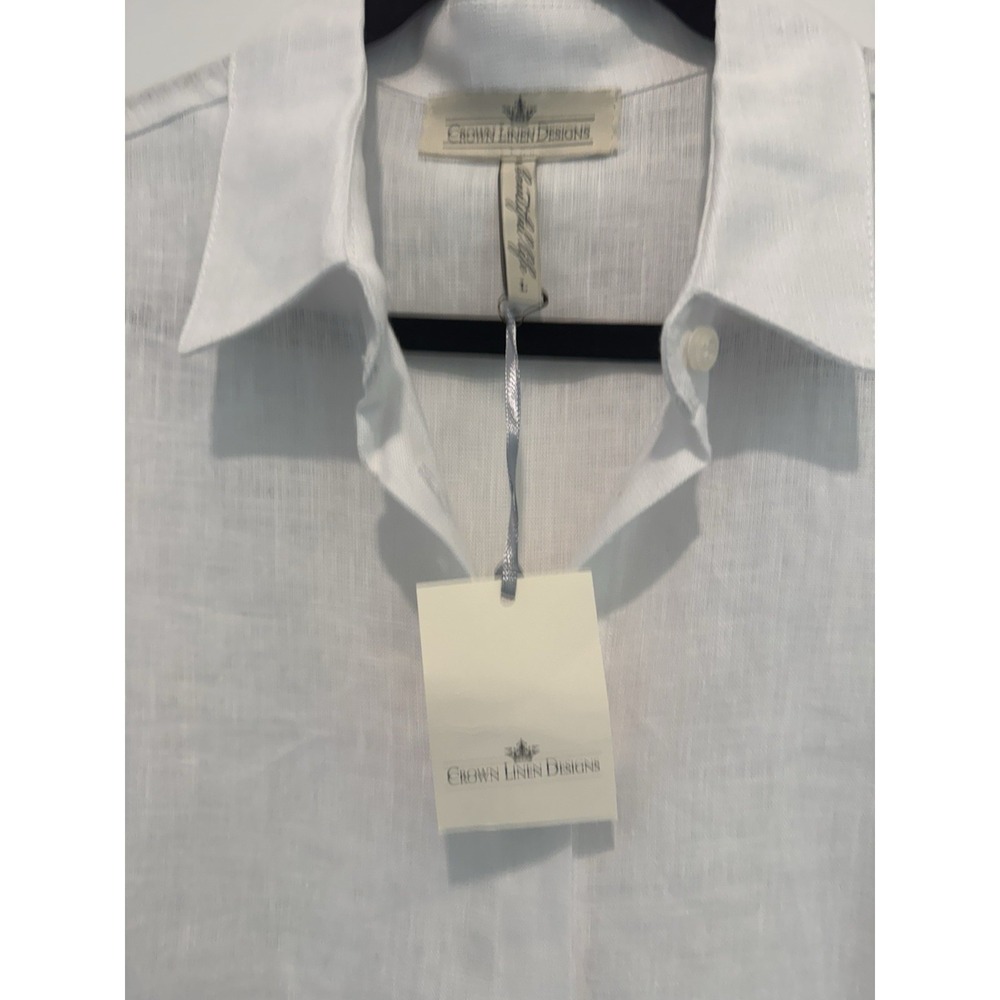 NWT Crown Linen Designs White 100% Linen Long Sleeve Tunic Sz L Button Down - Picture 3 of 11